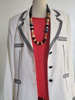 Vintage Rare - Future Ozbek Striking Black Chevron-patterned Tailored White Jack